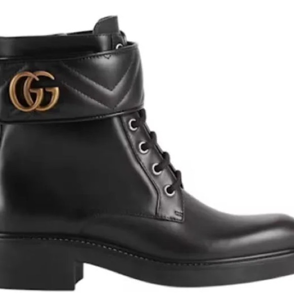 Gucci Black Leather Ankle Boots with Gold Logo - Picture 1 of 2